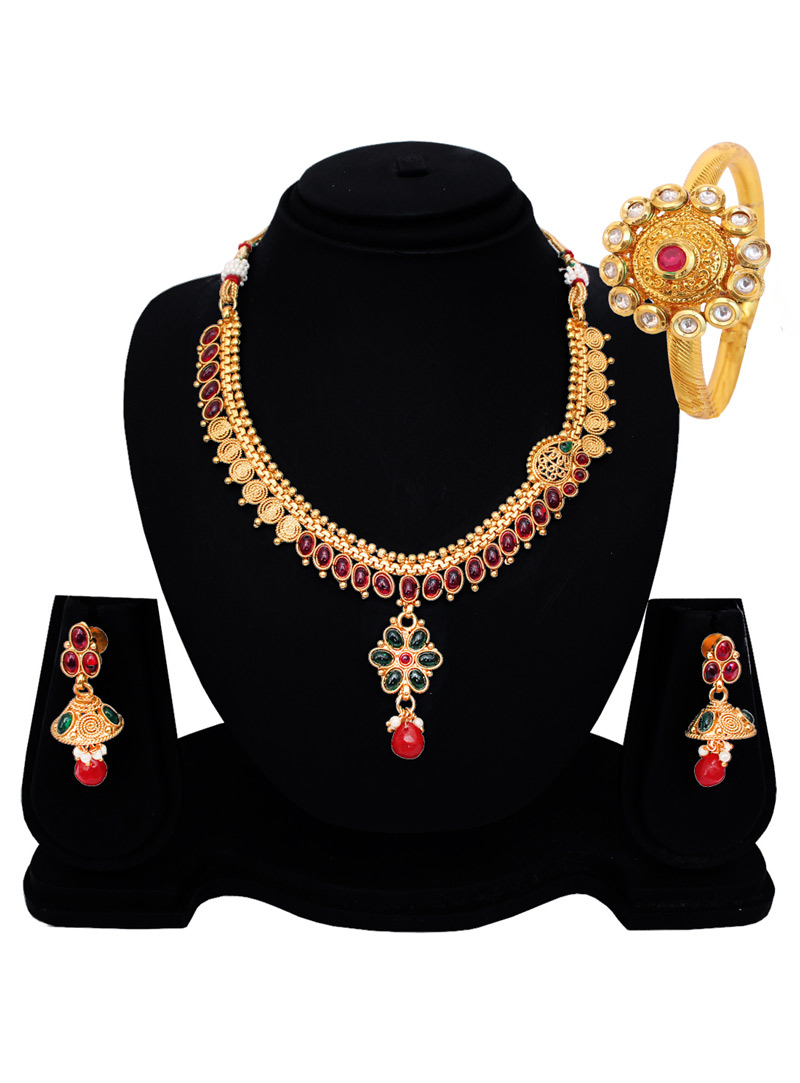 Golden Copper American Diamond Set With Earrings 128521