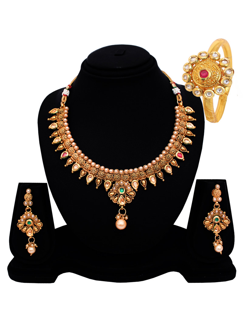 Golden Copper American Diamond Set With Earrings 128523