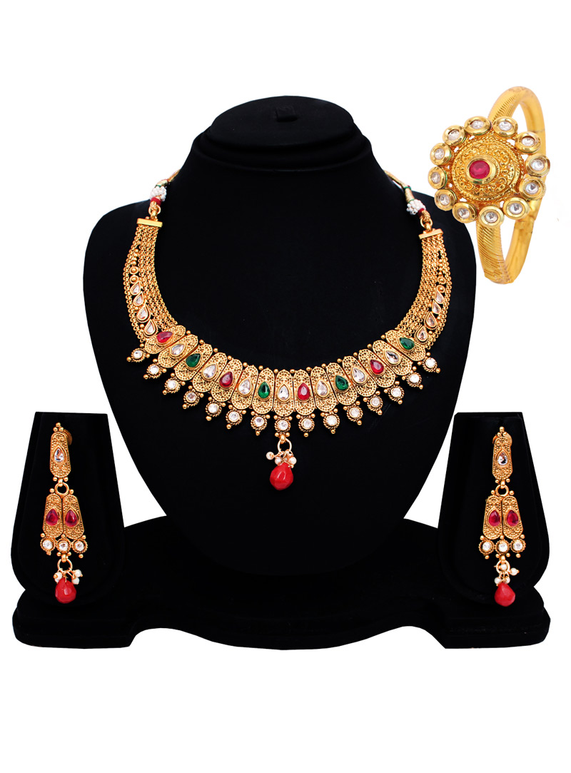 Golden Copper American Diamond Set With Earrings 128524