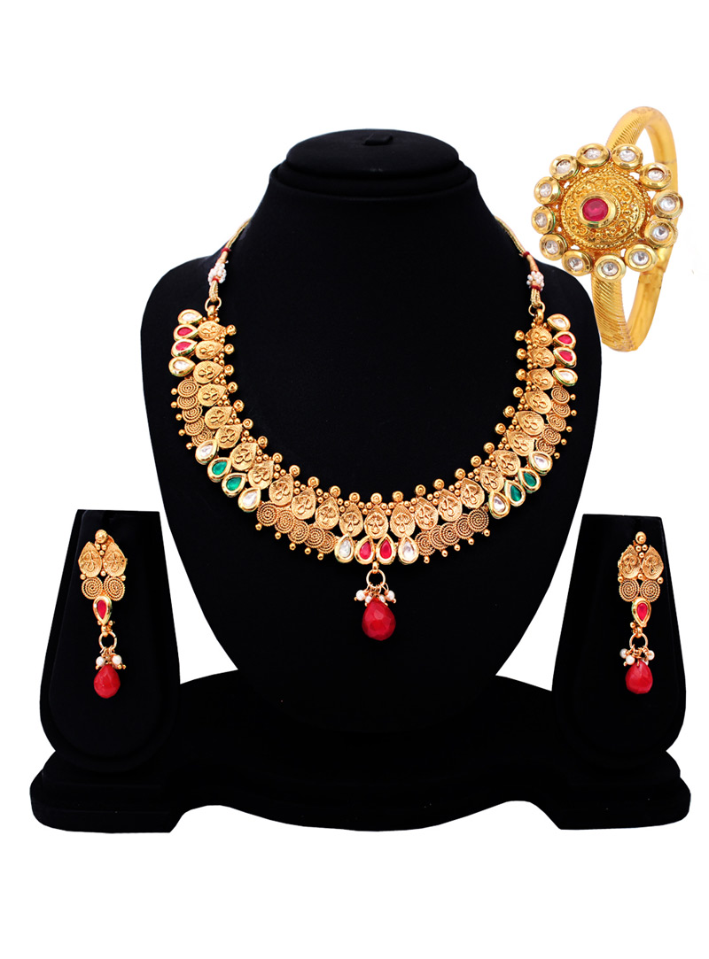 Golden Copper American Diamond Set With Earrings 128527