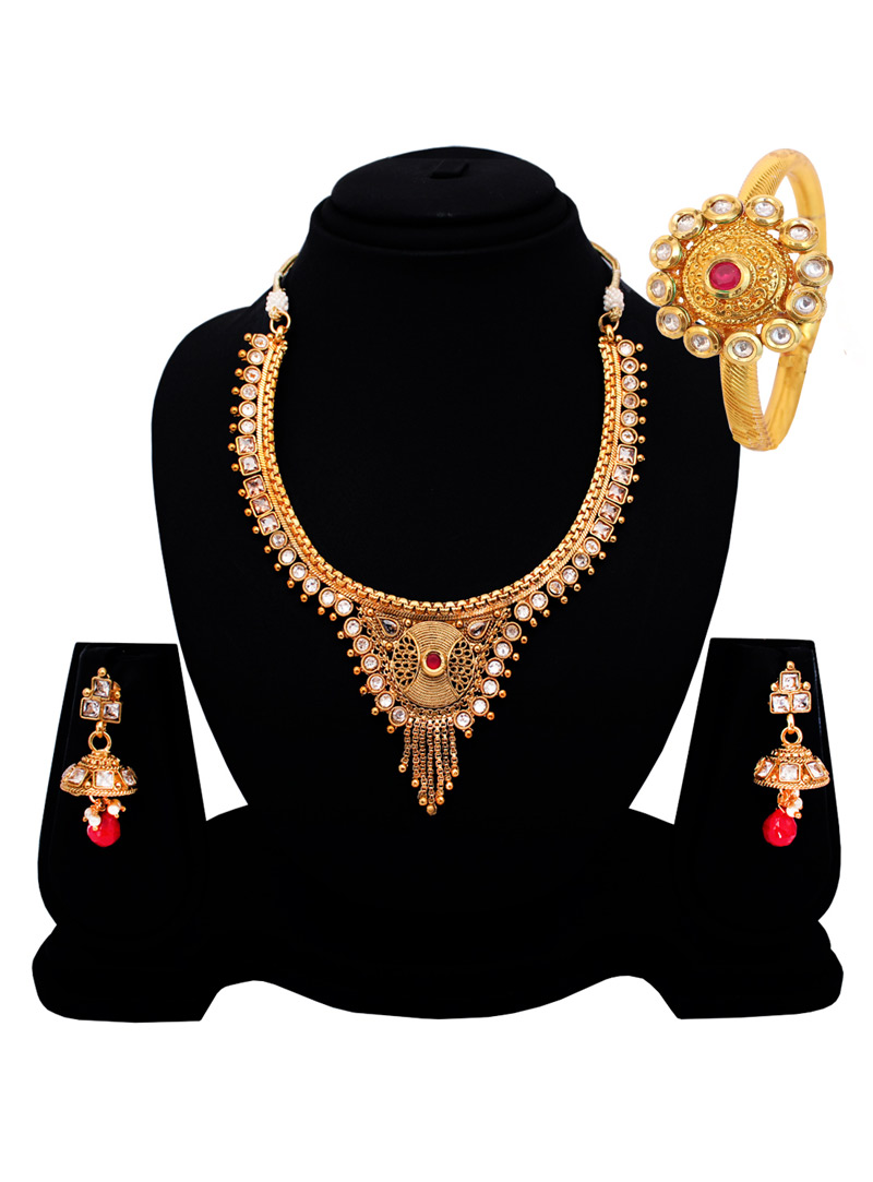 Golden Copper American Diamond Set With Earrings 128530