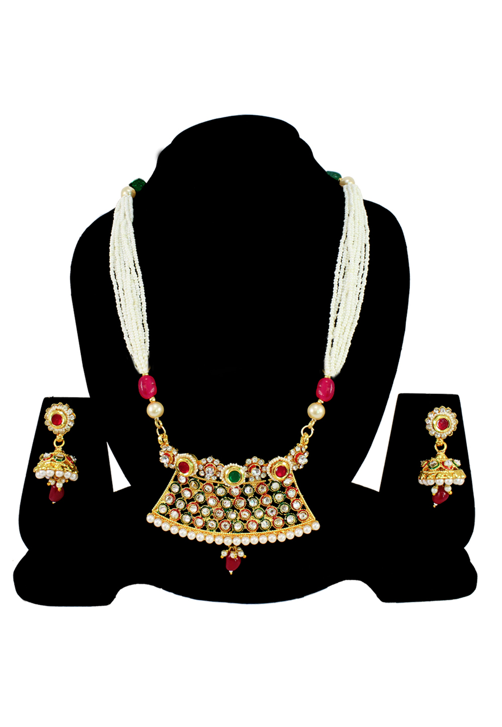 Green Alloy Austrian Diamond Necklace Set Earrings 177814