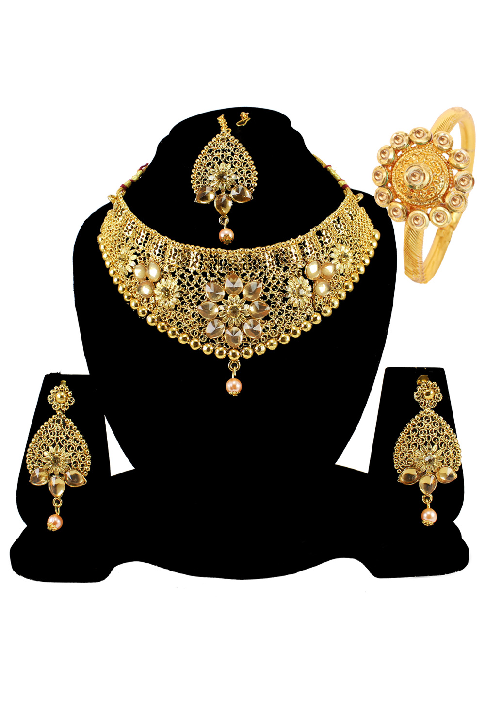 Brown Alloy Austrian Diamond Necklace Set Earrings and Maang Tikka 177819
