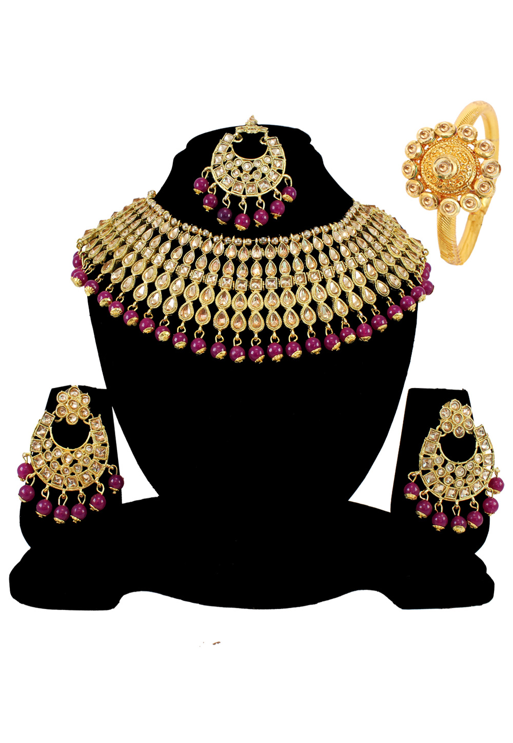 Brown Alloy Austrian Diamond Necklace Set Earrings and Maang Tikka 177885