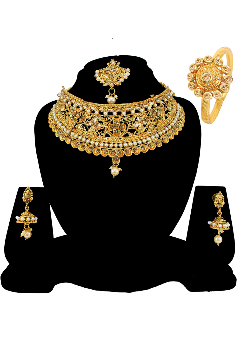 Brown Alloy Austrian Diamond Necklace Set Earrings and Maang Tikka 177892