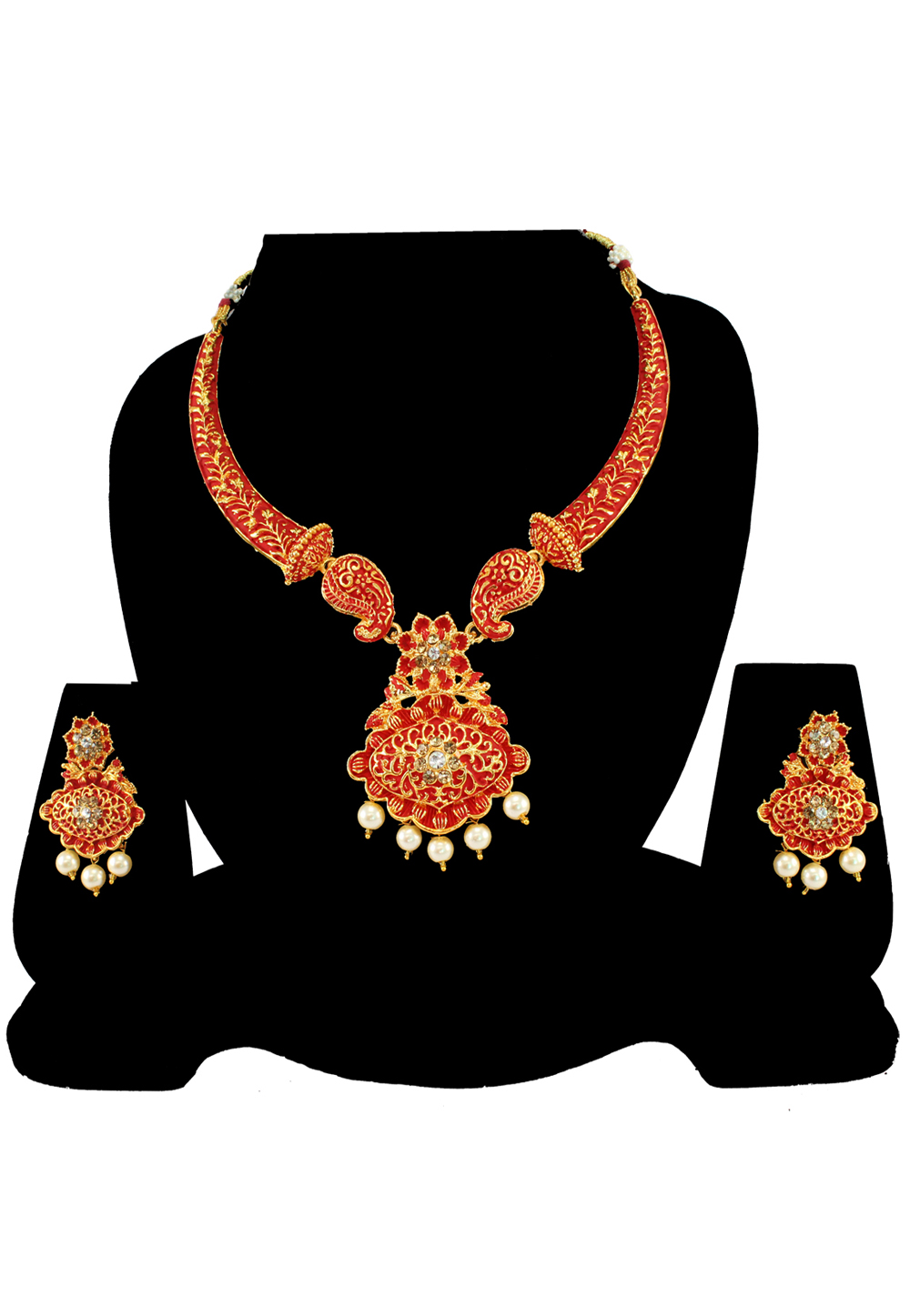 Maroon Alloy Austrian Diamond Necklace Set With Earrings 197142
