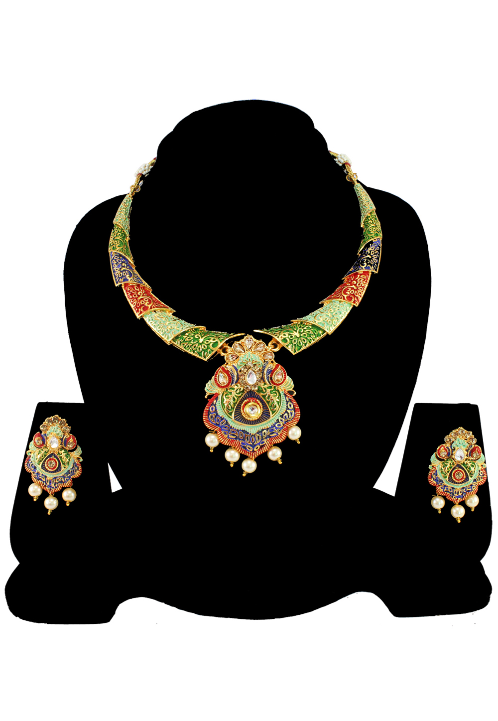 Green Alloy Austrian Diamond Necklace Set With Earrings 197149