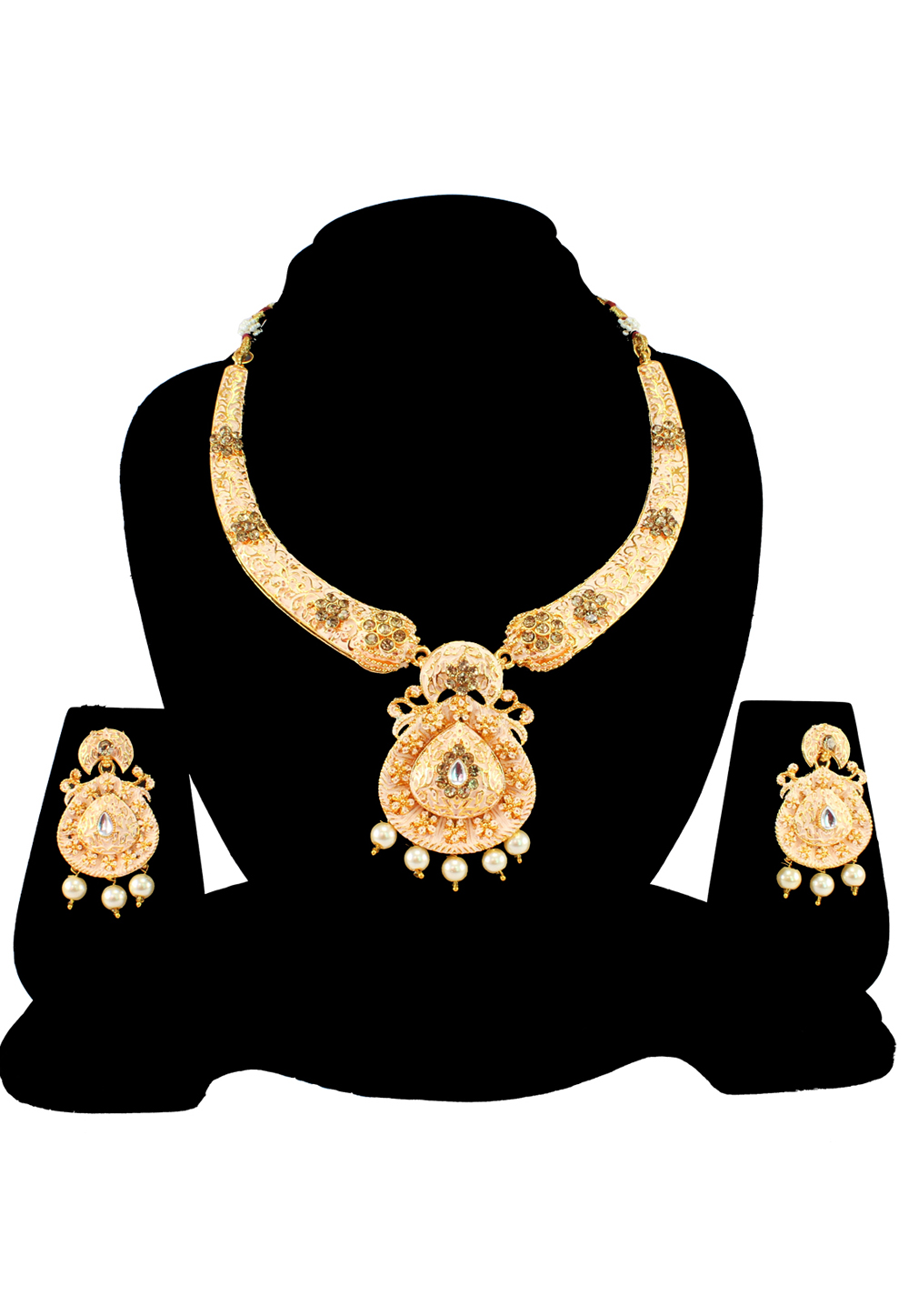 White Alloy Austrian Diamond Necklace Set With Earrings 197155