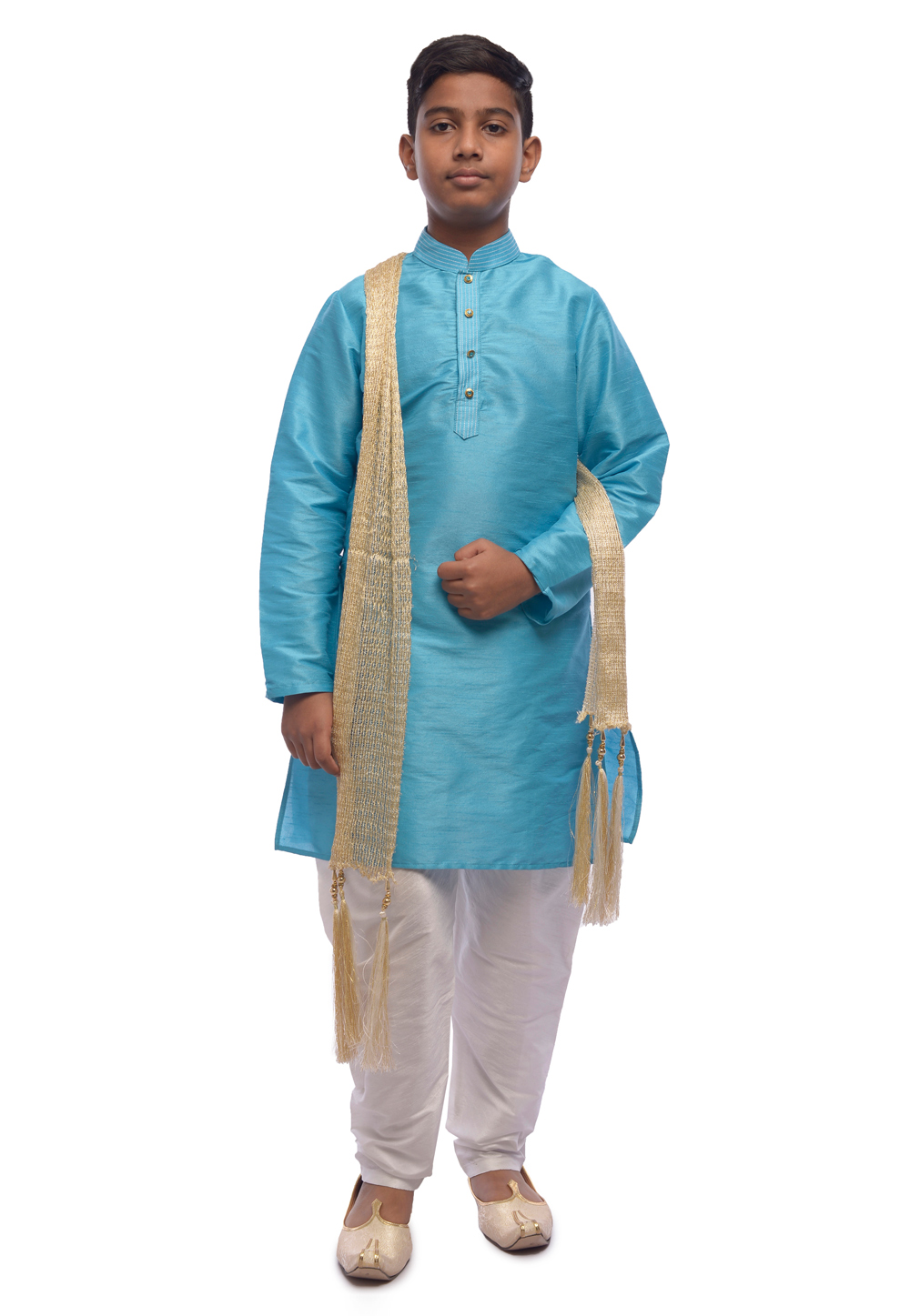Sky Blue Dupion Silk Kids Kurta Pajama 278099