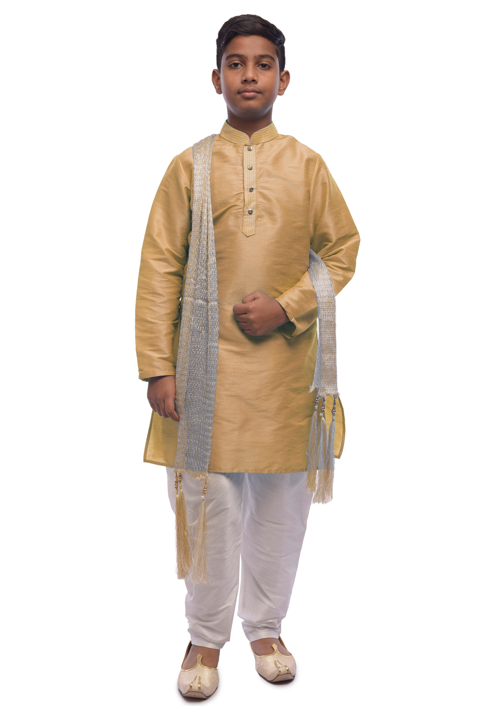 Golden Dupion Silk Readymade Kurta Pajama 215974