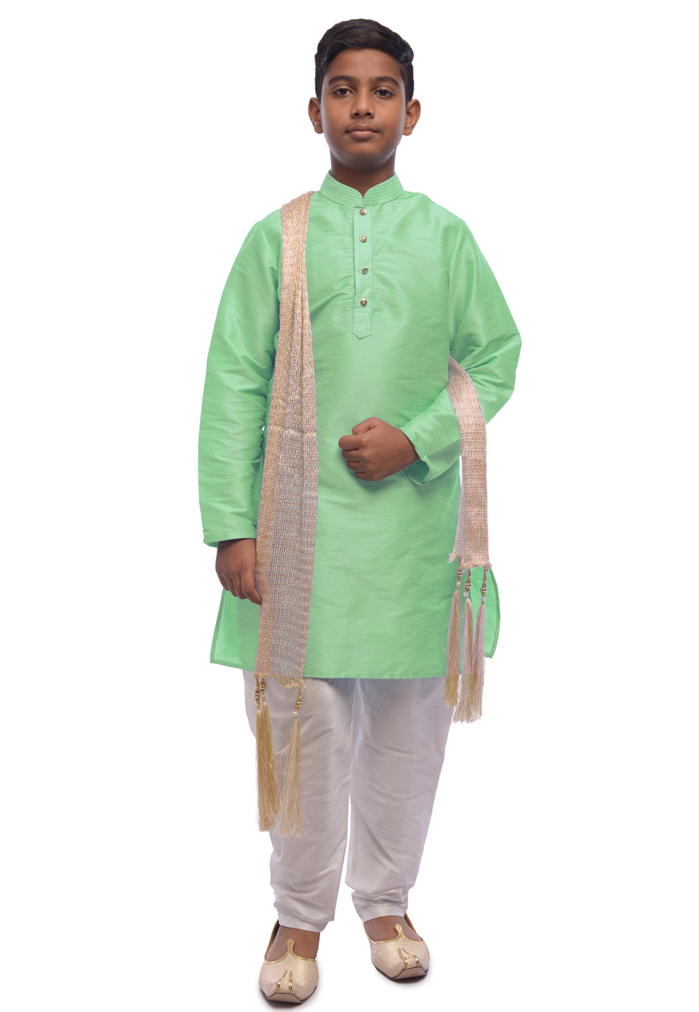 Green Dupion Silk Readymade Kurta Pajama 215976