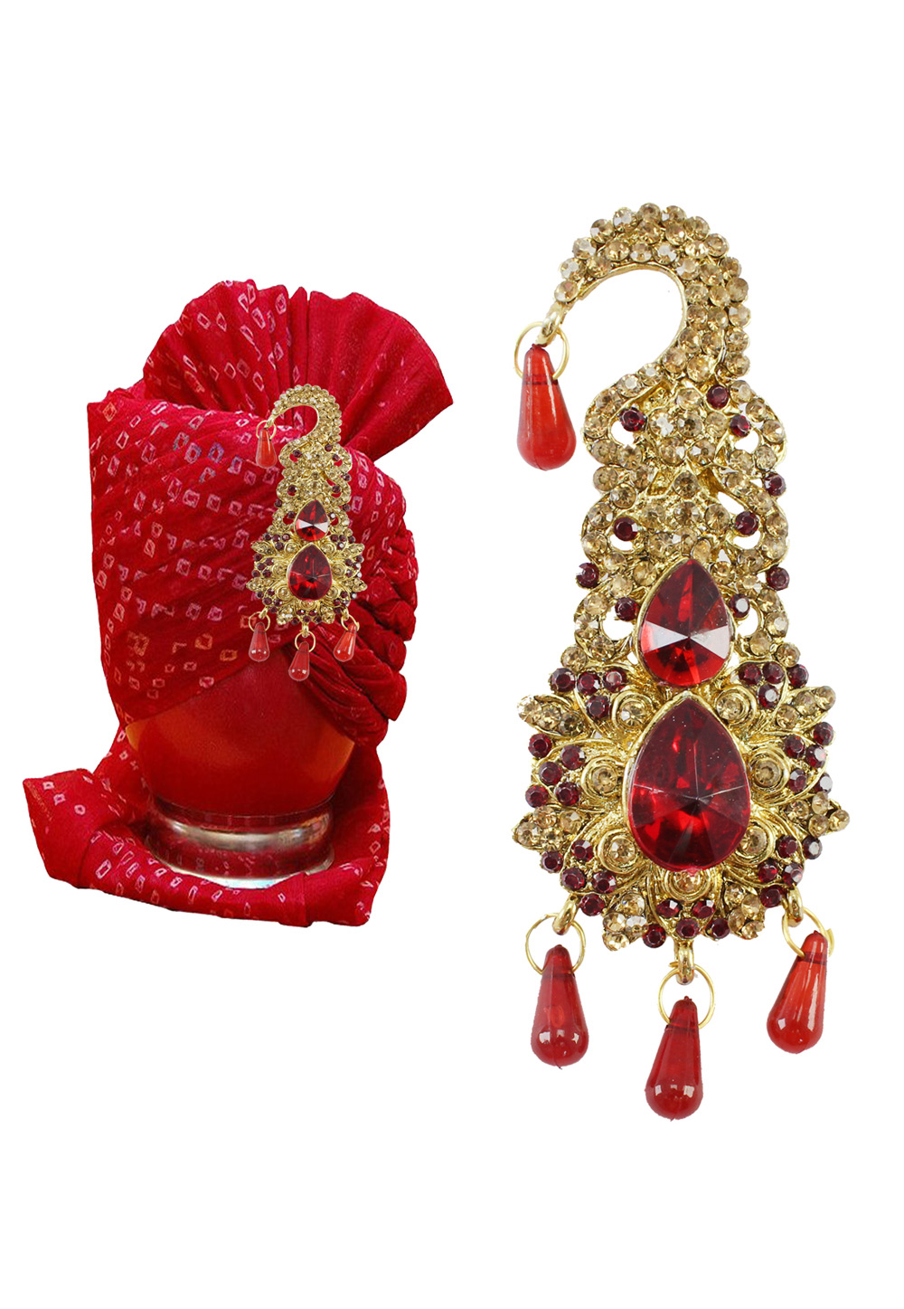 Maroon Alloy Austrian Diamond Safa Kalangi Brooch 197177