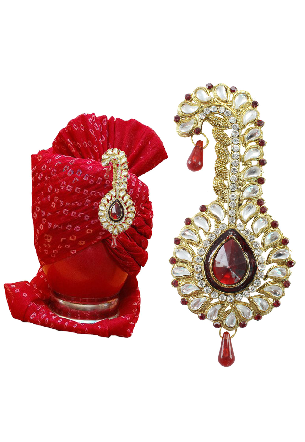 Maroon Alloy Austrian Diamond Safa Kalangi Brooch 197178