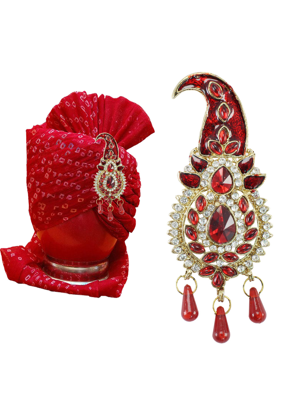 Maroon Alloy Austrian Diamond Safa Kalangi Brooch 197179