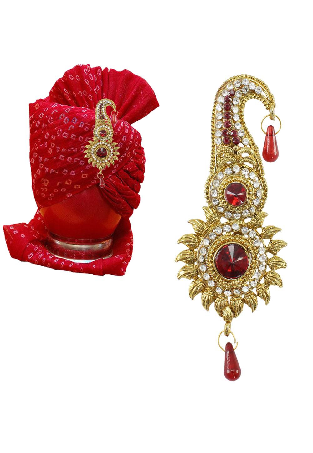 Maroon Alloy Austrian Diamond Safa Kalangi Brooch 197182