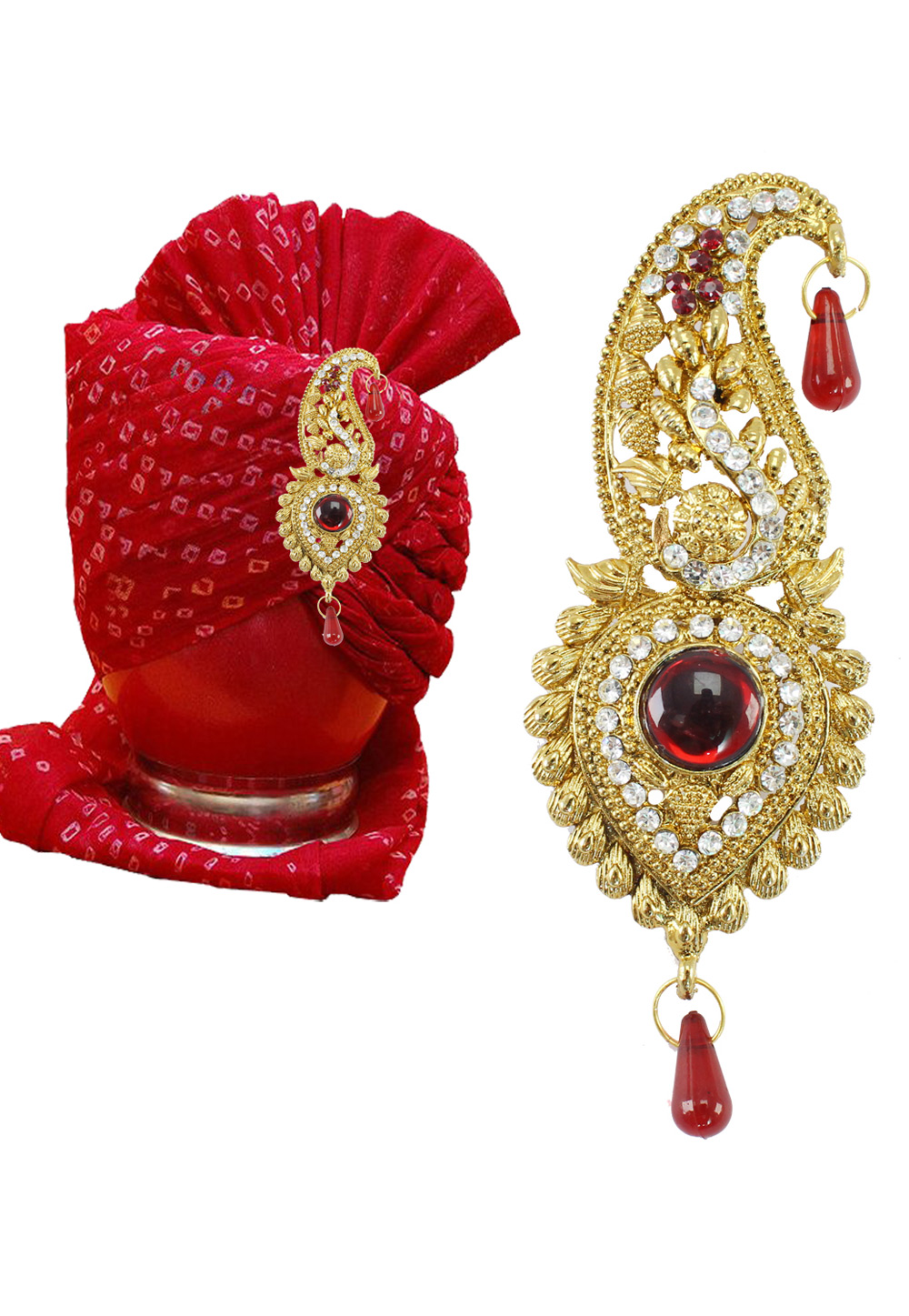 Maroon Alloy Austrian Diamond Safa Kalangi Brooch 197183
