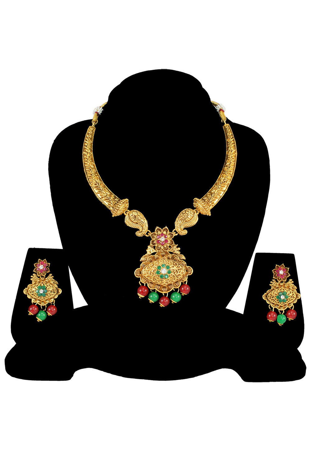 Green Alloy Austrian Diamond Necklace Set With Earrings 197193