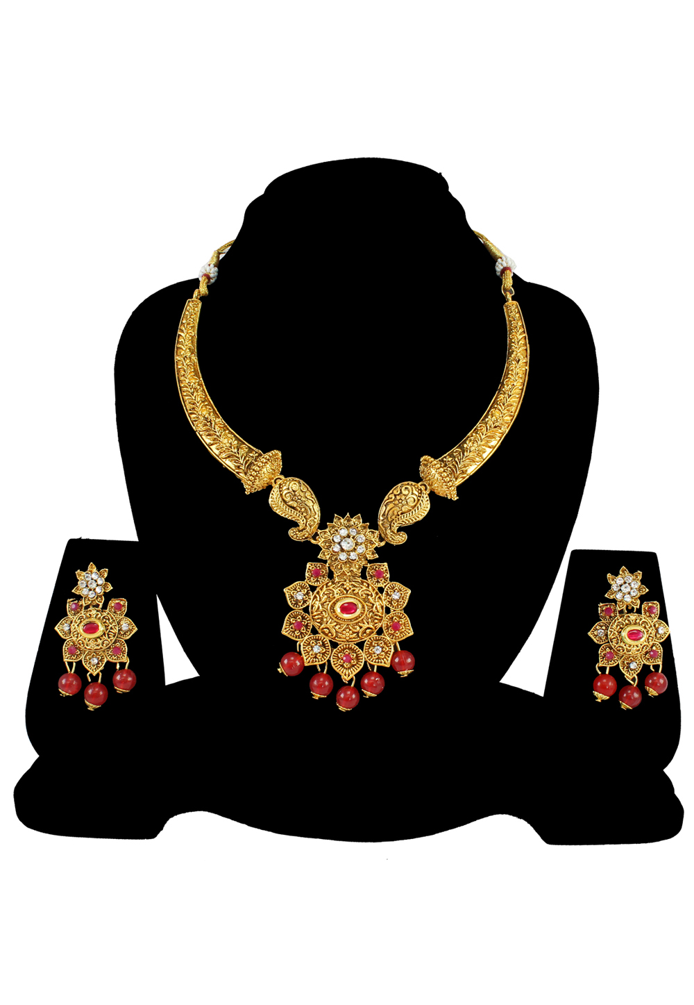 Maroon Alloy Austrian Diamond Necklace Set With Earrings 197194