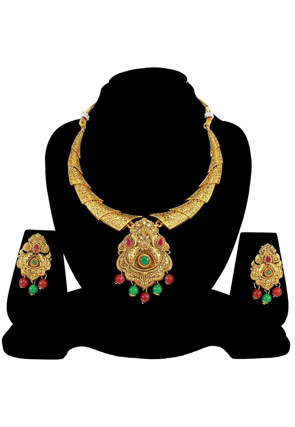 Green Alloy Austrian Diamond Necklace Set With Earrings 197195
