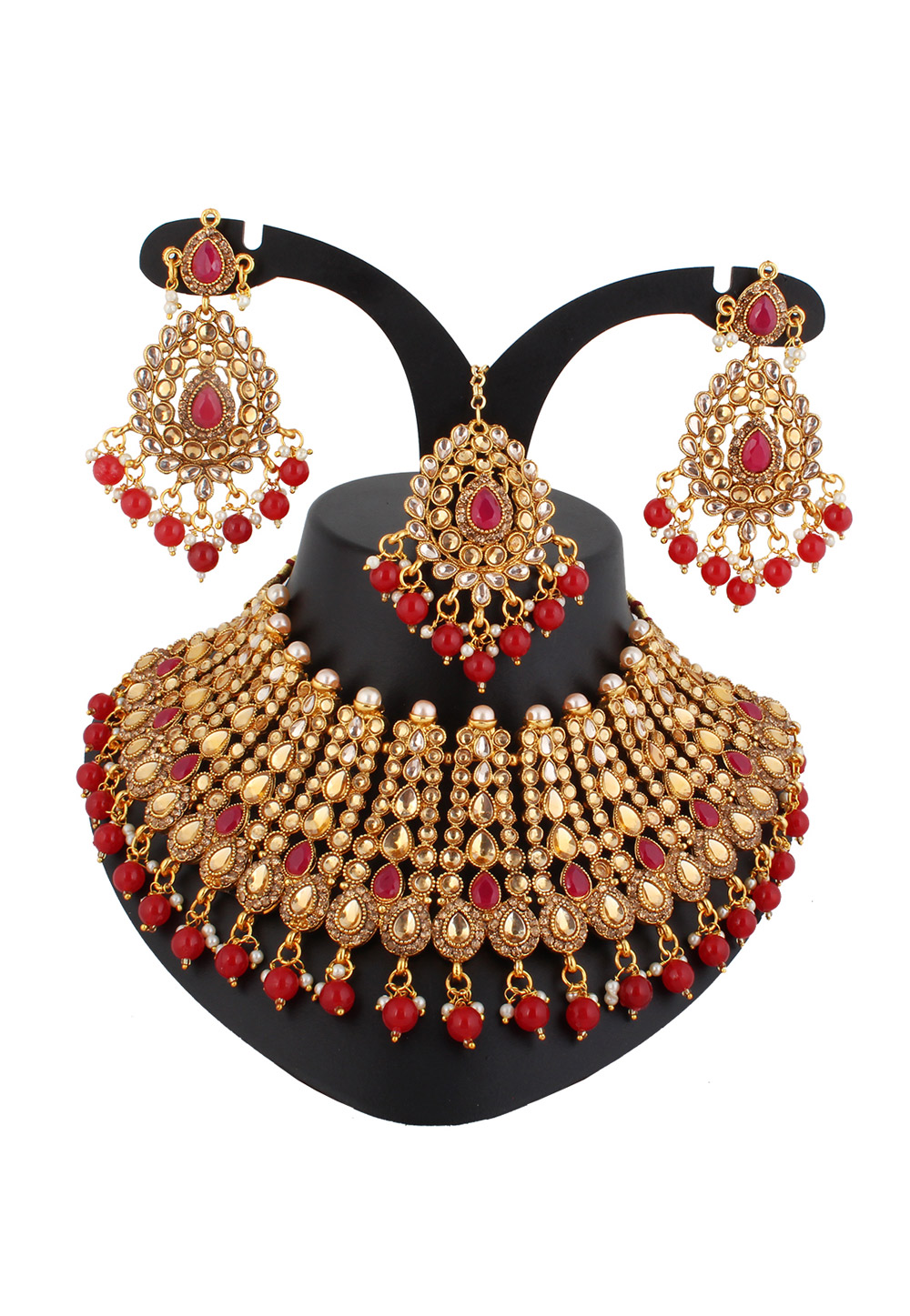 Maroon Alloy Austrian Diamond Necklace Set With Earrings 220232