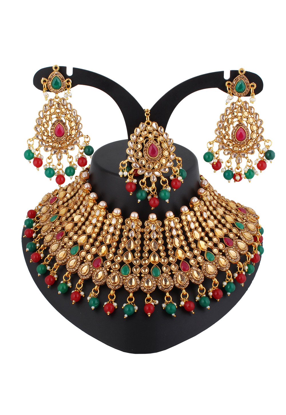 Green Alloy Austrian Diamond Necklace Set With Earrings 220233
