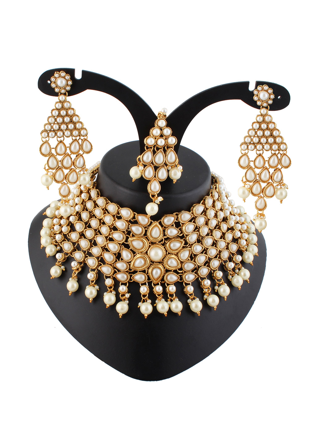 Off White Alloy Austrian Diamond Necklace Set With Earrings and Maang Tikka 220253