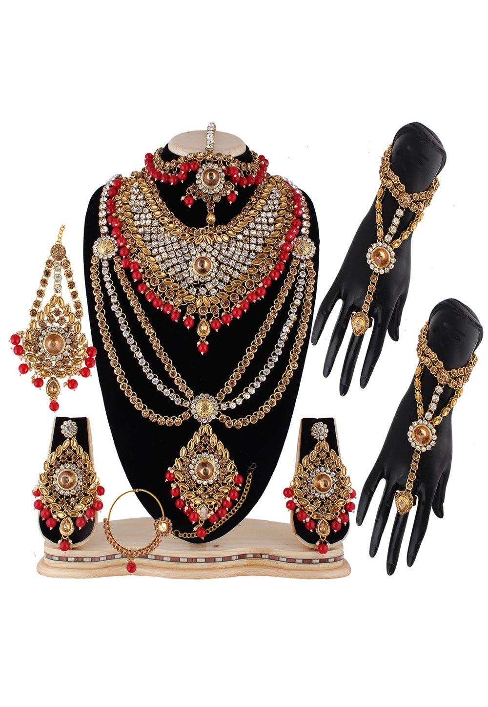 Maroon Alloy Austrian Diamond Bridal Set 223746