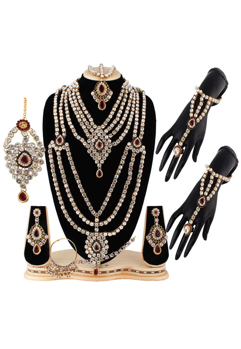Maroon Alloy Austrian Diamond Bridal Set 223747