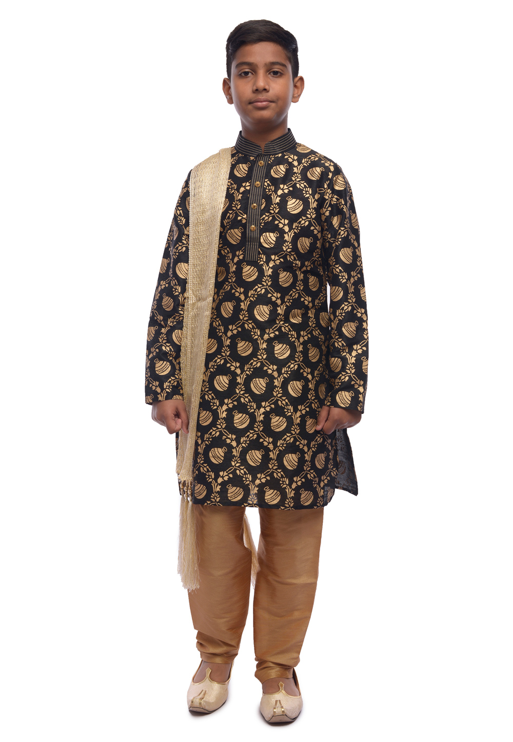 Black Dupion Silk Kids Kurta Pajama 278100