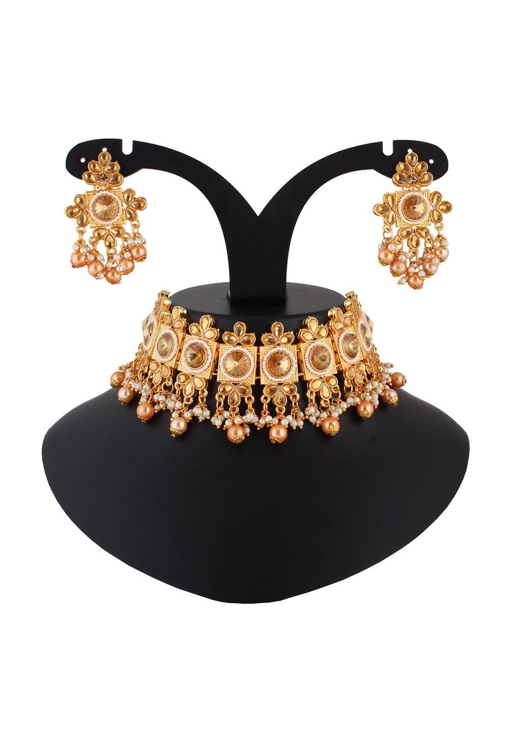 Brown Alloy Austrian Diamond Necklace Set With Earrings 223806