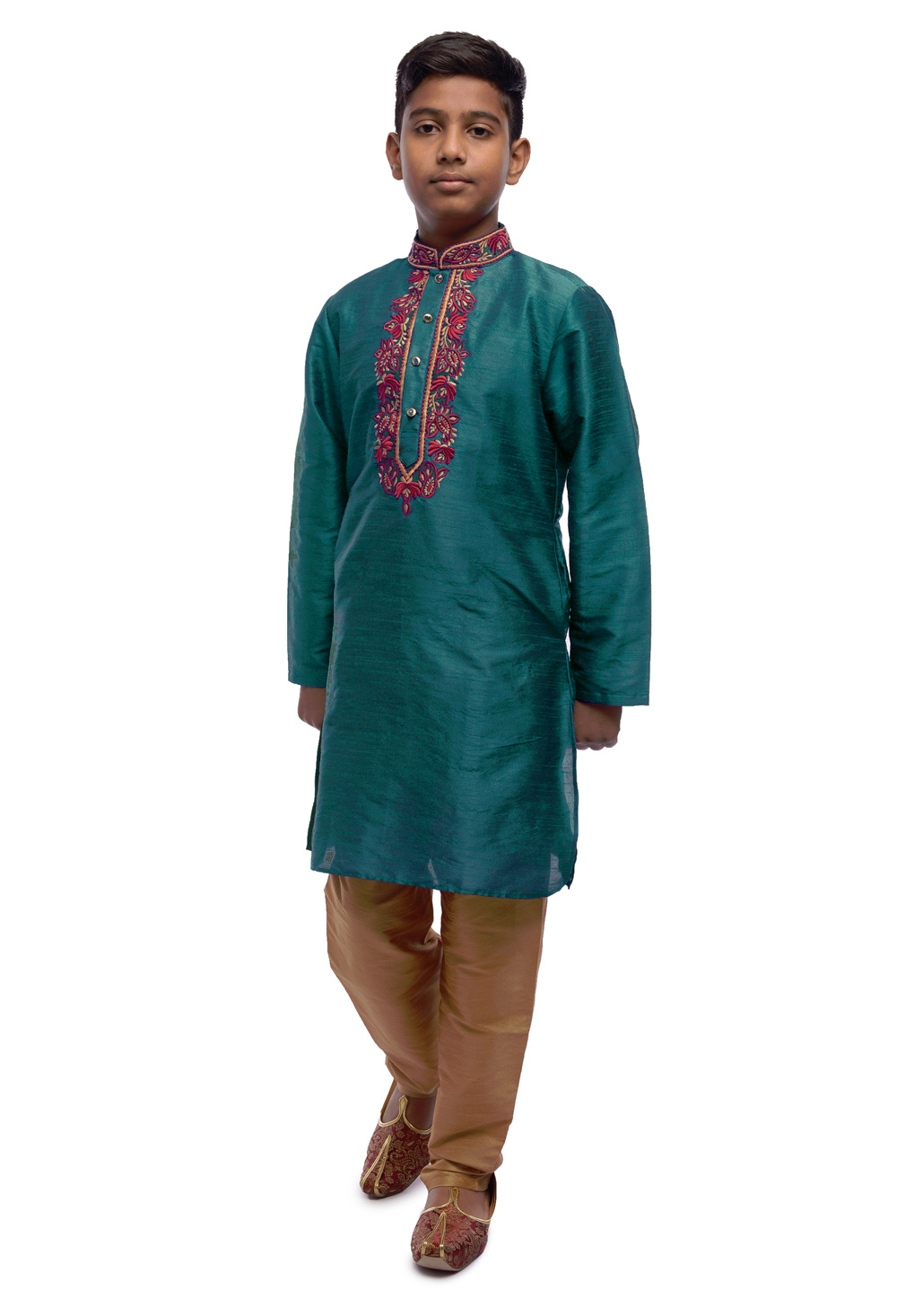 Teal Dupion Silk Kids Kurta Pajama 216216