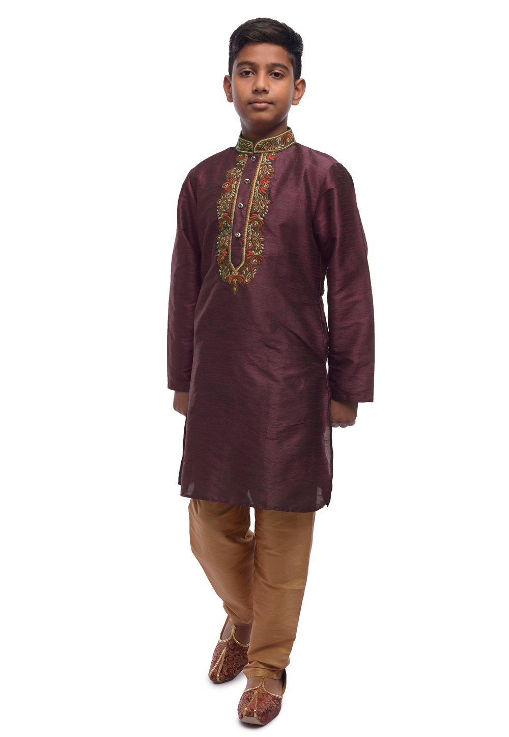 Purple Dupion Silk Kids Kurta Pajama 216217