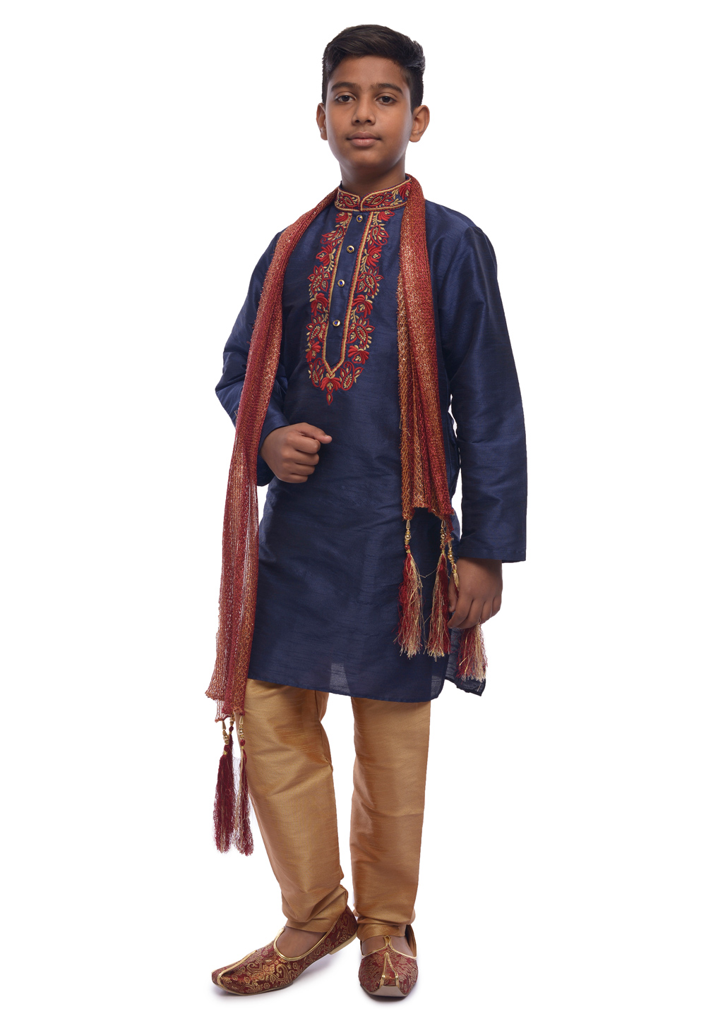 Navy Blue Dupion Silk Kids Kurta Pajama 278101