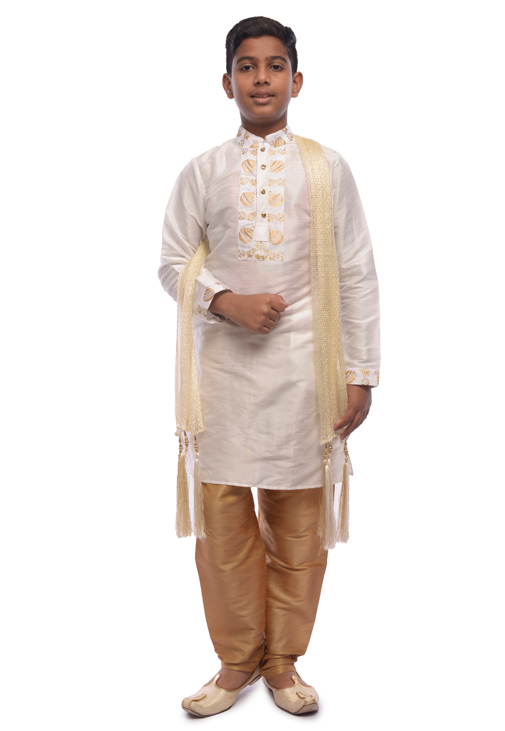 Off White Dupion Silk Kids Kurta Pajama 278102