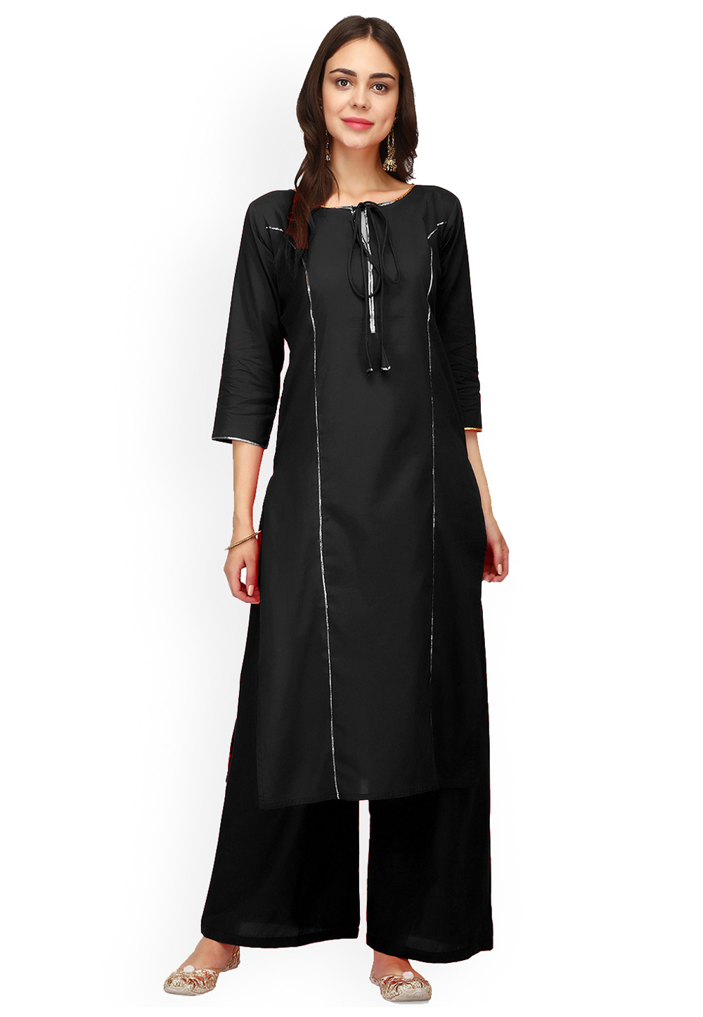 Black Rayon Readymade Kurta Set With Palazzo 213545