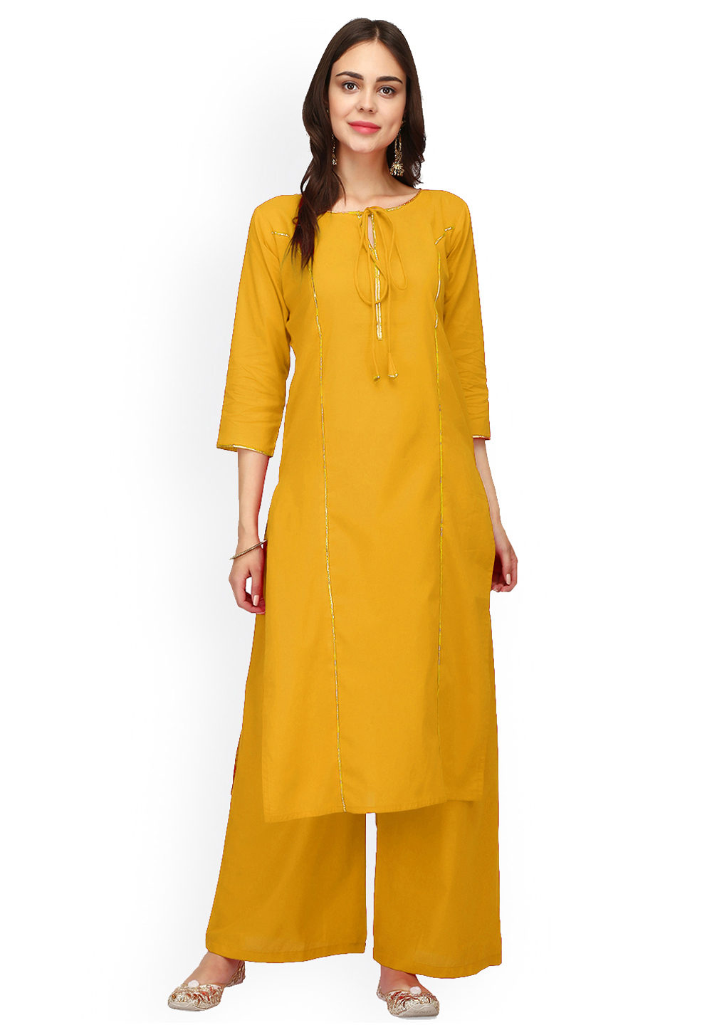 Mustard Rayon Readymade Kurta Set With Palazzo 213548