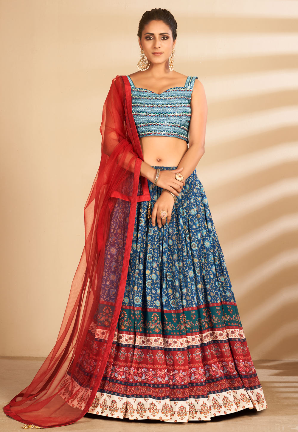 Blue Readymade Art Silk Circular Lehenga Choli 243066