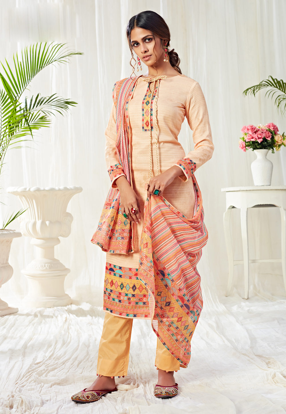 Beige Cotton Kameez With Pant 207661