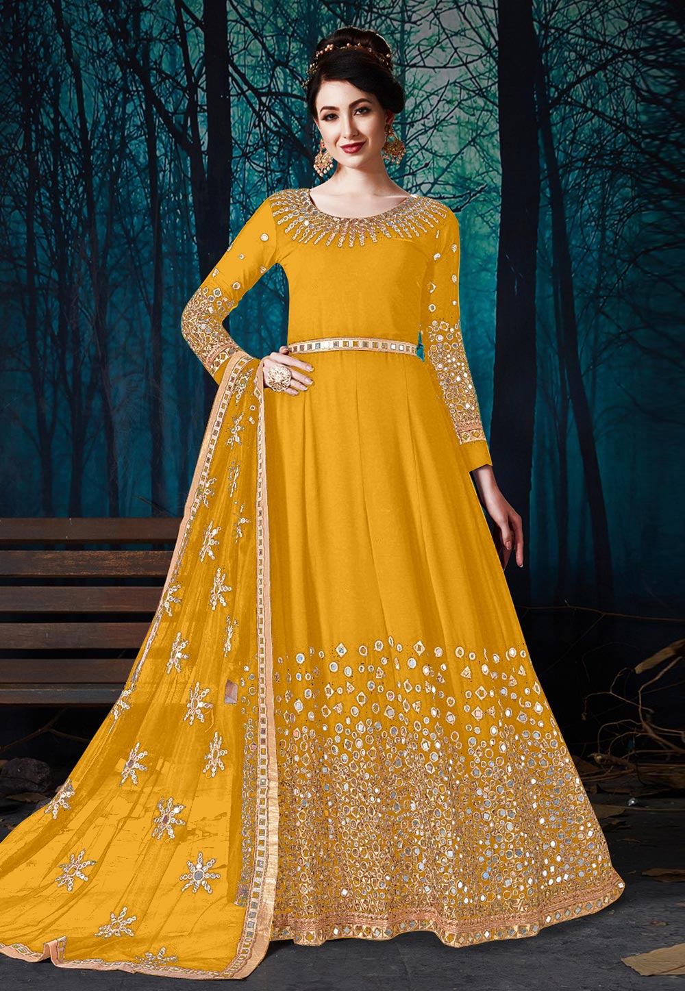 Yellow Georgette Long Anarkali Suit 233653