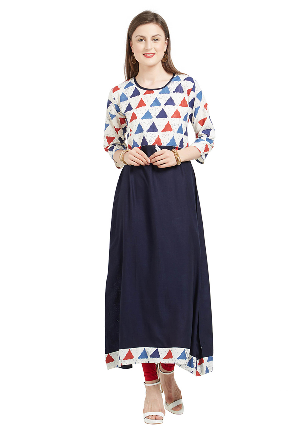 Navy Blue Cotton Readymade Kurti 206282