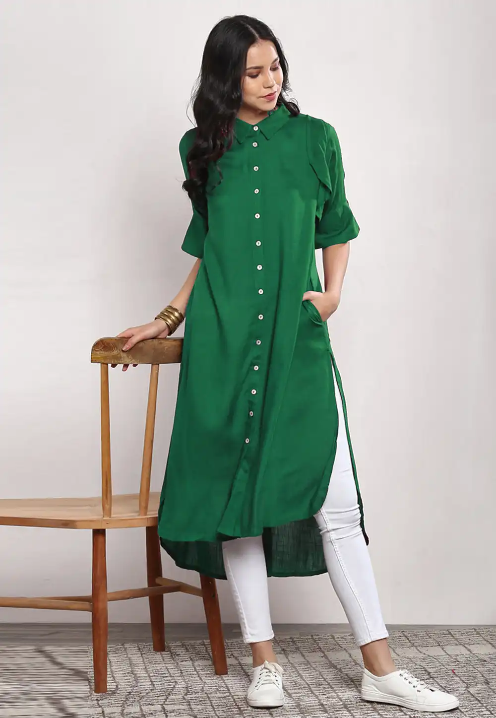 Green Rayon Readymade Kurta Set With Pant 213549