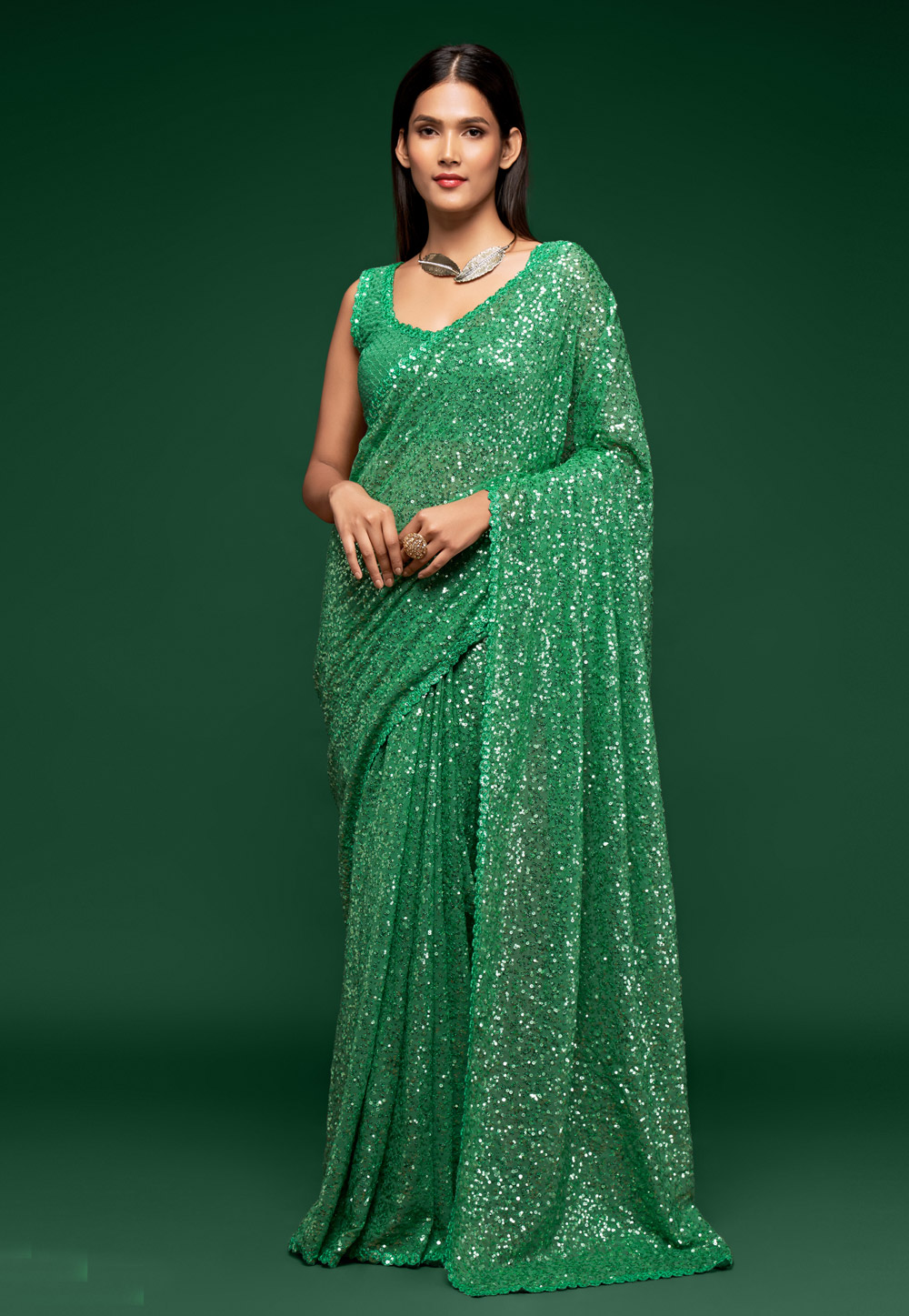 Green Georgette Festival Wear Saree 234296
