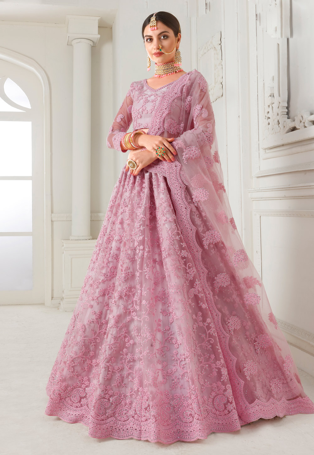 Pink Net Circular Lehenga Choli 190827