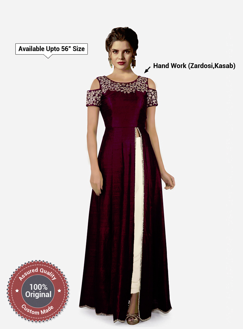 Magenta Raw Silk Cold Shoulder Style Suit 153207