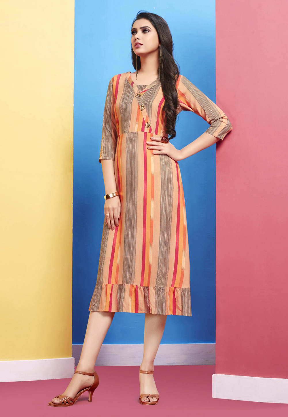 Peach Rayon Readymade Printed Tunic 201302