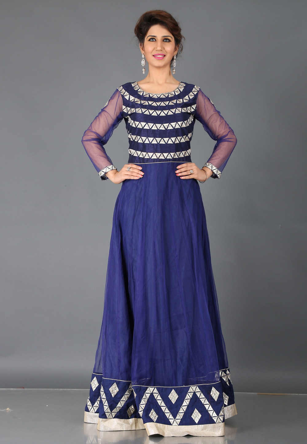 Navy Blue Soft Banglori Silk Floor Length Party Wear Gown 64287
