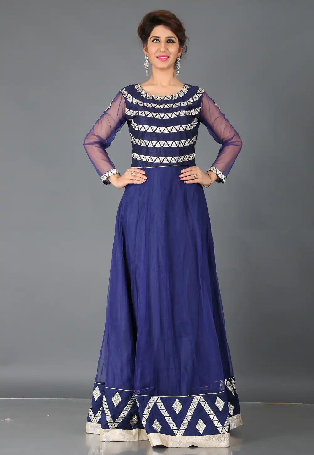 Navy Blue Soft Banglori Silk Floor Length Party Wear Gown 64287