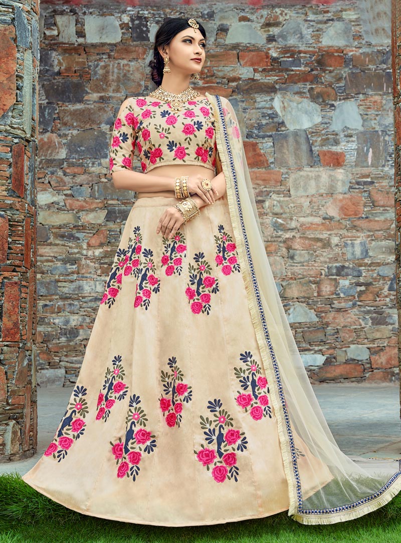 Beige Art Silk Lehenga Choli 136727