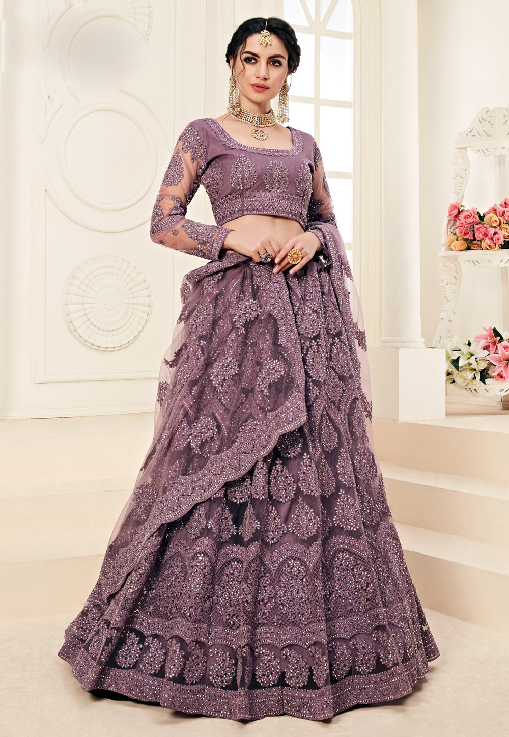 Purple Net Circular Lehenga Choli 198721