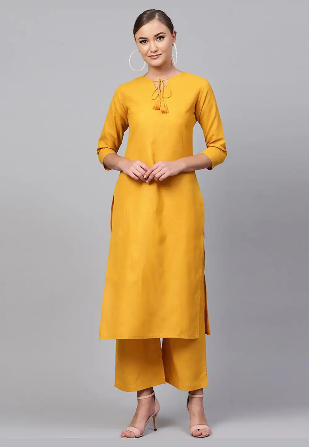 Mustard Rayon Readymade Kurta Set With Palazzo 213404